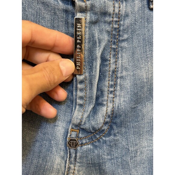 PHILIPP PLEIN Super straight Cut Washed blue Distressed Jeans Size 32 x 32 - Picture 3 of 10